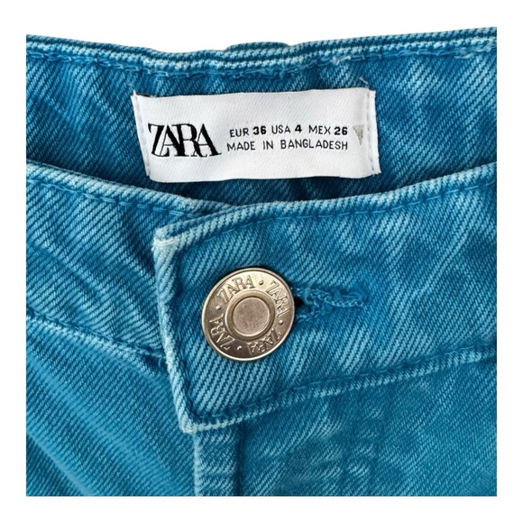 ZARA | Straight Leg High Rise Ombré Blue Swimming Pool Jeans, Size 4 - Picture 6 of 10